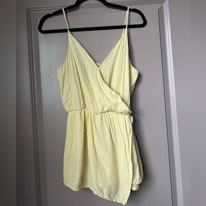 Butter Yellow Sleeveless Wrap Romper Dress